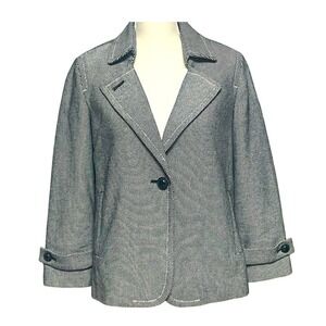 Talbots Black White Check Notched Label Single Button Blazer Women's 6